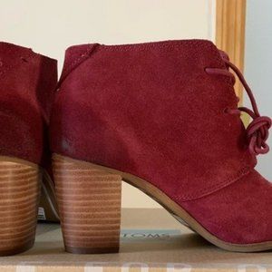 TOMs Lunata Oxblood Burnished Suede Ankle Booties